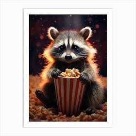 Cartoon Common Raccoon Eating Popcorn At The Cinema 4 Art Print