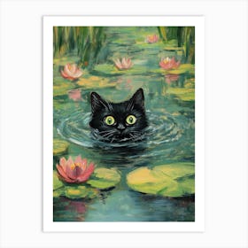 Cat In Water Art Print