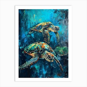 Sea Turtles Illuminated By The Light Underwater 6 Art Print