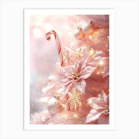 Pink Christmas Tree With Candy Canes Art Print