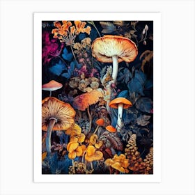 Mushrooms In The Forest nature flora Art Print