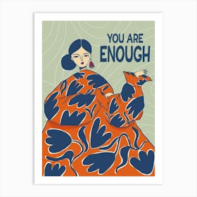 Abstract flower woman You are enough, Positive affirmations, Self love Art Print