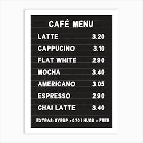 Black and White Cafe Menu Art Art Print