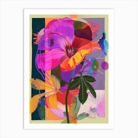 Geranium 2 Neon Flower Collage Art Print
