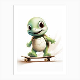 Animated Baby Turtle On A Skateboard Art Print