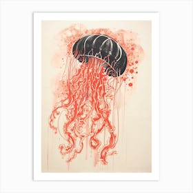 Jellyfish, Woodblock Animal Drawing 2 Art Print