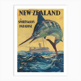 New Zealand The Sportsman'S Paradise, Fishing, Vintage Travel Poster Art Print