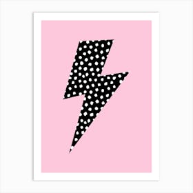 Monochrome Spotty Lightning Bolt on Pink Art Print