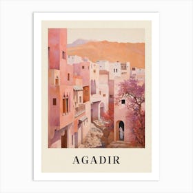 Agadir Morocco Vintage Pink Travel Illustration Poster Art Print