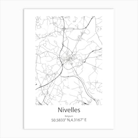 Nivelles,Belgium Minimalist Map Art Print