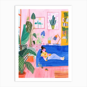 Girl Chilling Lo Fi Kawaii Illustration 1 Art Print