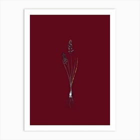 Vintage Autumn Squill Black and White Gold Leaf Floral Art on Burgundy Red n.0185 Art Print
