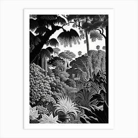 Huntington Library, Art Collections, And Botanical Gardens, Usa Linocut Black And White Vintage Art Print