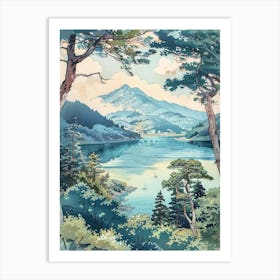 Hakone Japan 4 Retro Illustration Art Print