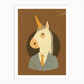 Unicorn In A Suit & Tie Mocha Muted Pastels 4 Art Print