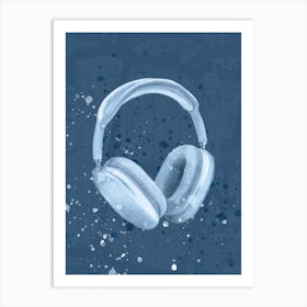 Blue Headphones Splatter Art Print