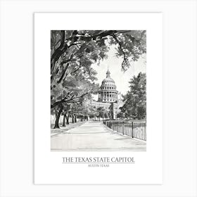 The Texas State Capitol Austin Texas Black And White Drawing 4 Poster Art Print