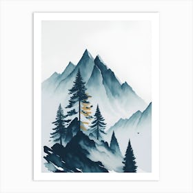 Mountain And Forest In Minimalist Watercolor Vertical Composition 324 Art Print