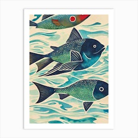 Flying Fish Vintage Graphic Watercolour Art Print