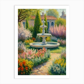 Fountain In The Flower Garden Art Print