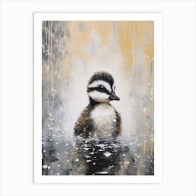 Black Feathered Duckling In A Snow Scene 4 Art Print