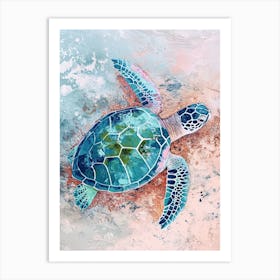 Textured Blue Sea Turtle Painting 4 Art Print