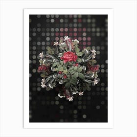 Vintage Red Gallic Rose Flower Wreath on Dot Bokeh Pattern Art Print