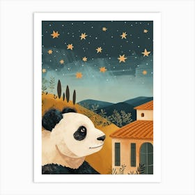 Giant Panda Looking At A Starry Sky Storybook Illustration 4 Art Print