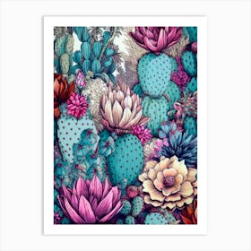 Cactus Flowers nature flora Art Print