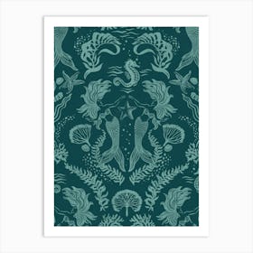 Dreamy Mermaids - Dark Teal Art Print