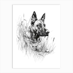 German Shepherd Dog Line Drawing Sketch 3 Art Print