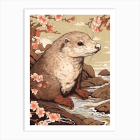 Platypus Animal Drawing In The Style Of Ukiyo E 1 Art Print