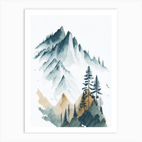 Mountain And Forest In Minimalist Watercolor Vertical Composition 109 Art Print