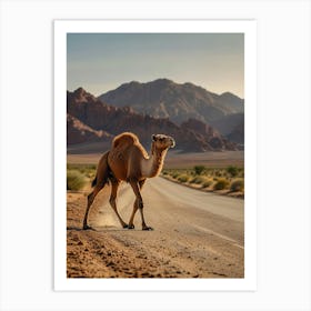 Camel Crossing The Road In The Desert Art Print