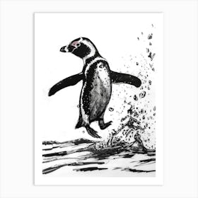 African Penguin Jumping Out Of Water 3 Art Print
