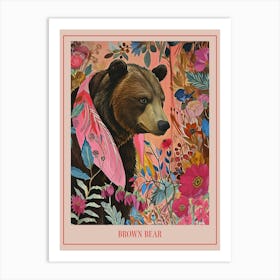 Floral Animal Painting Brown Bear 1 Poster Art Print