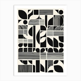 Retro Inspired Linocut Abstract Shapes Black And White Colors Minimal Make Sure There Is No Str 790205641 Art Print