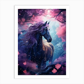 Horse A Purple Sky With Purple Flowers Art Print