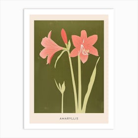 Pink & Green Amaryllis 4 Flower Poster Art Print