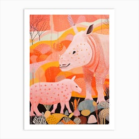 Two Abstract Pink & Orange Rhinos 2 Art Print