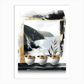 Three Tea Cups On A Shelf Art Print