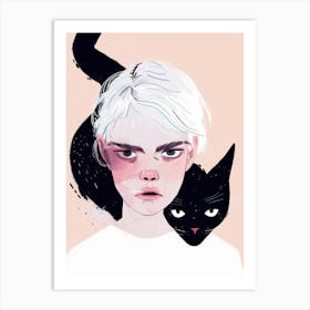 Girl With A Black Cat 4 Art Print