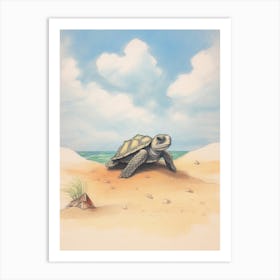 Cute Sea Turtle On The Beach Drawing 6 Art Print