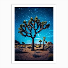 Joshua Tree With Starry Sky With Rain Drops In South Western Style (3) Art Print