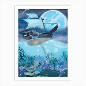 Pirate Ship In The Sea Art Print