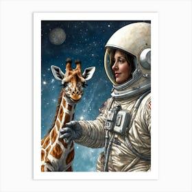 Giraffe And Astronaut Art Print