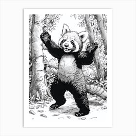 Red Panda Dancing In The Woods Ink Illustration 2 Art Print