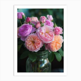 English Roses Painting Rose In A Mason Jar 4 Art Print