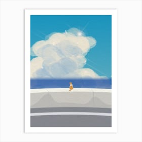 Minimal art illustration landscape Cat On The Wall Art Print