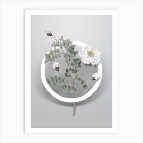 Vintage White Burnet Roses Minimalist Floral Geometric Circle on Soft Gray n.0541 Art Print